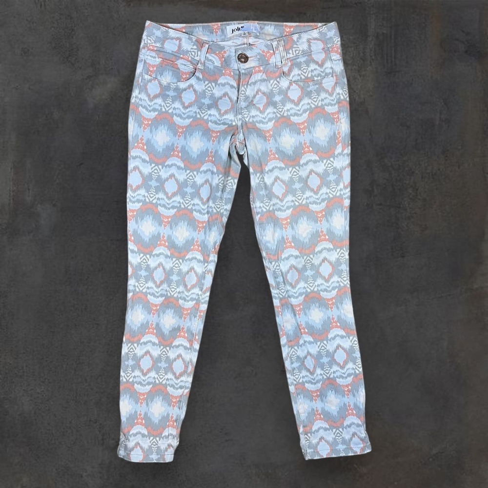Jolt‎ Jeans Women's Size 7 Low Rise Skinny Groovy Pattern Light Colors Stretch